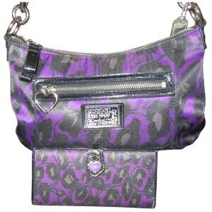 Coach Poppy Daisy Purple Ocelot Print Crossbody Bag F20024 with matching wallet